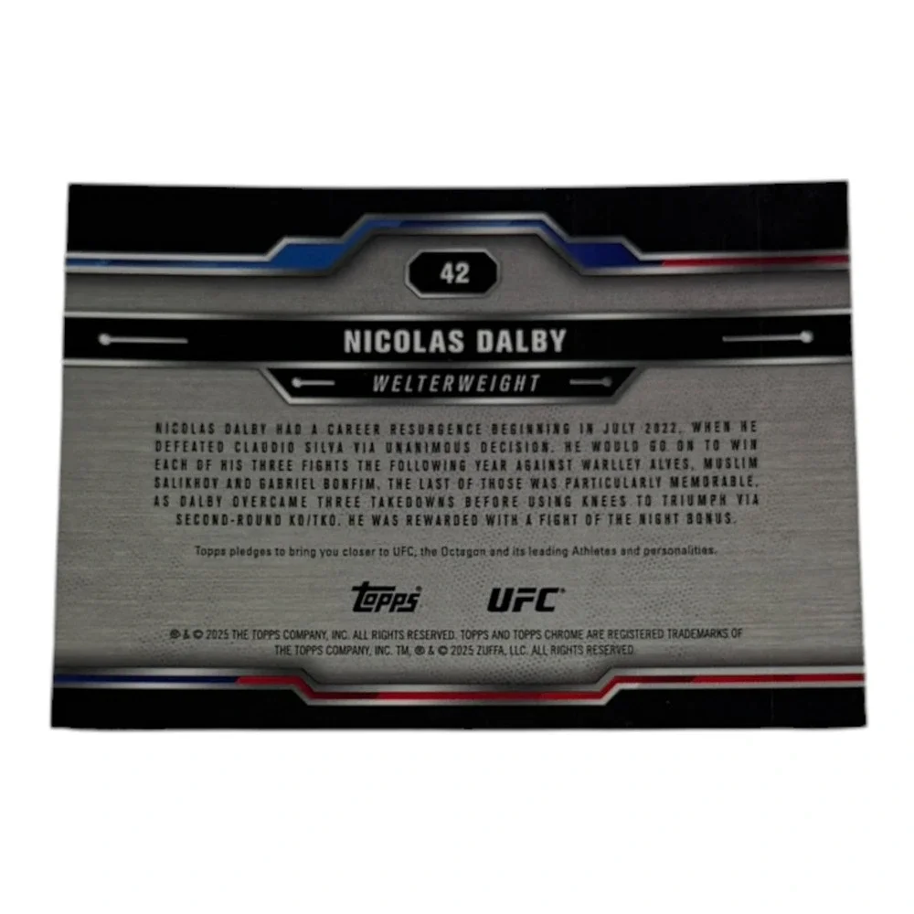 2025‎ Topps Chrome UFC Nicolas Dalby Refractor Card 42 Welterweight MMA Danish